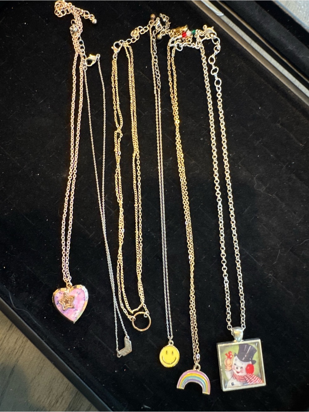 Lot of 7 Girls Kids Pendant Necklaces LOL Surprise Rainbow Smiley Heart Snowman